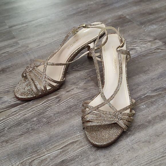 Caparros strappy gold glitter sparkly  dressy heels Sz 8 - Picture 1 of 7